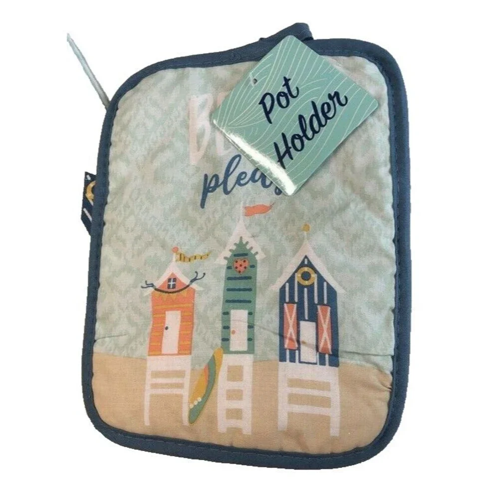 Beach Please Kitchen Towels Oven Mitt Potholder Set of 4 Cabana Summer Coastal